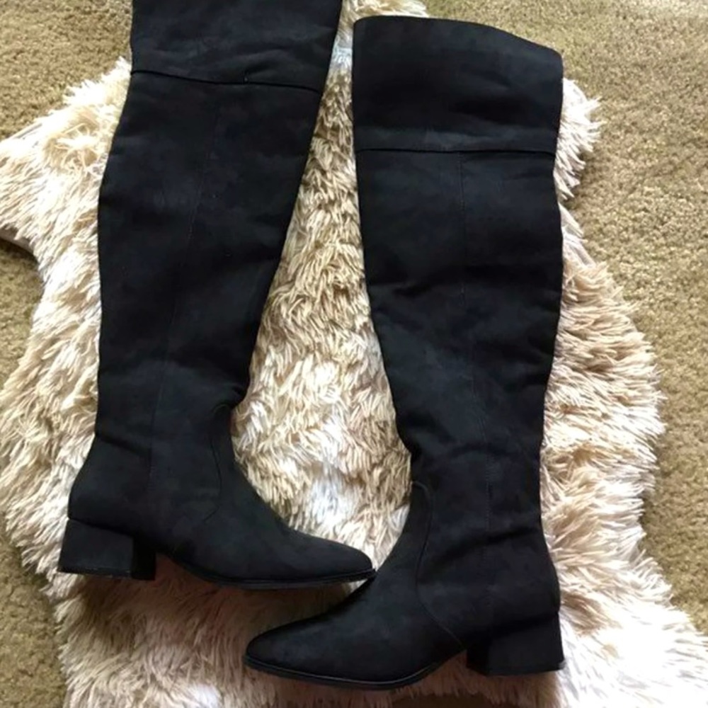 black suede thigh high boots